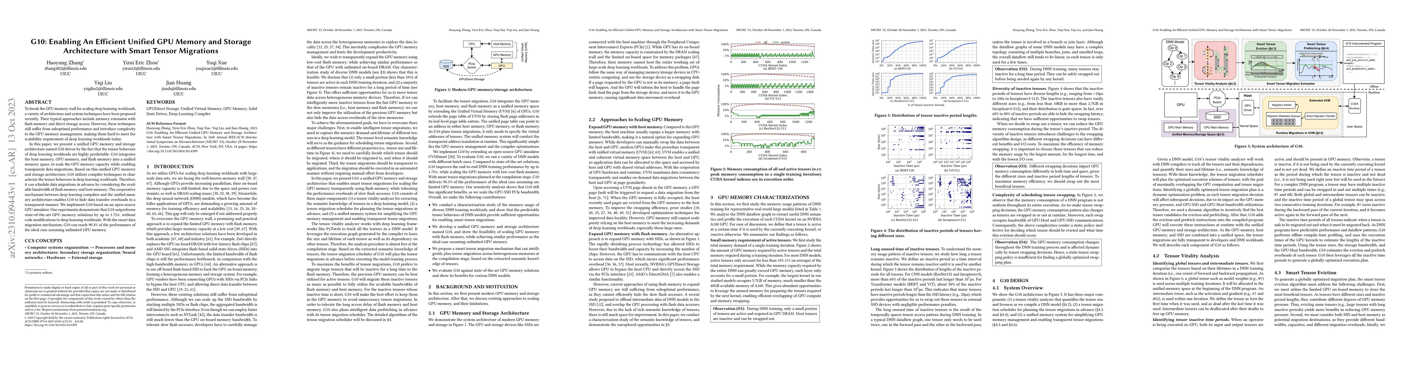Thumbnail for G10: Enabling An Efficient Unified GPU Memory and Storage Architecture
  with Smart Tensor Migrations