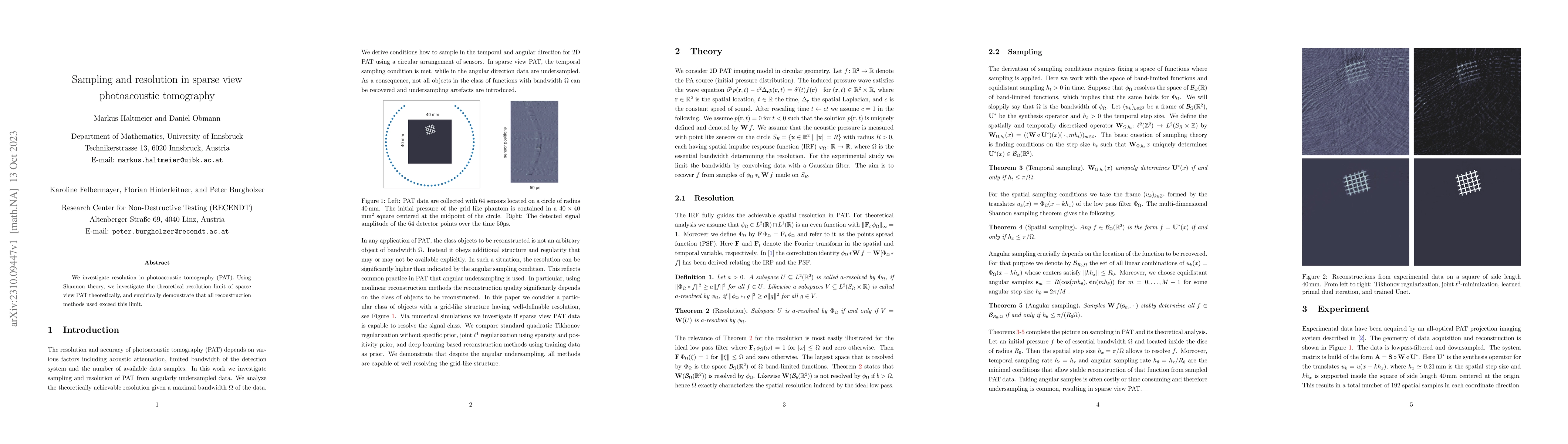 Thumbnail for Sampling and resolution in sparse view photoacoustic tomography