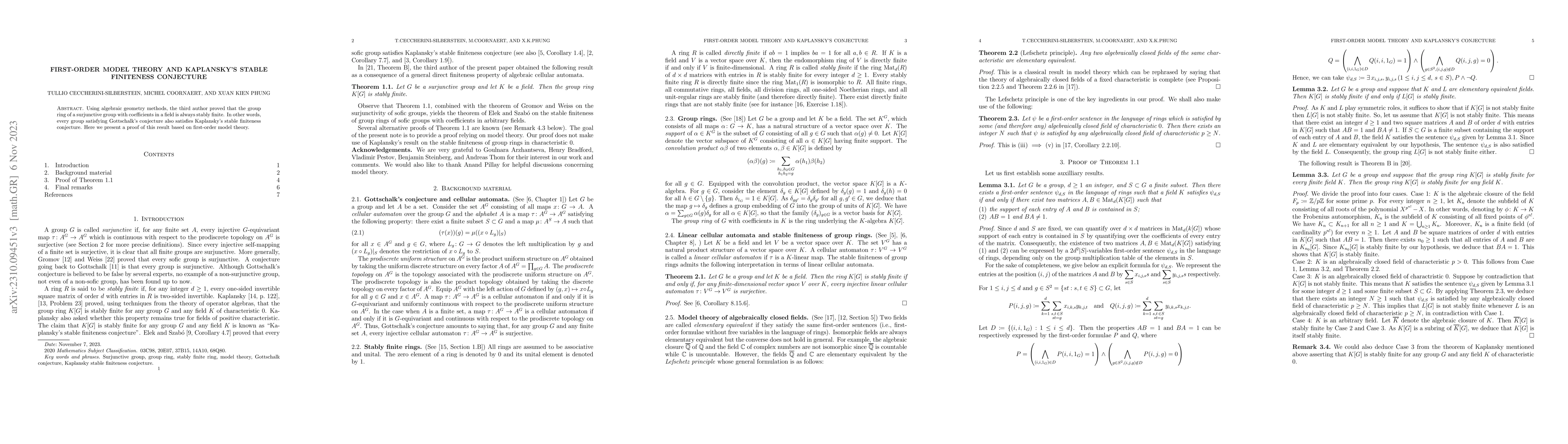 Thumbnail for First-order model theory and Kaplansky's stable finiteness conjecture