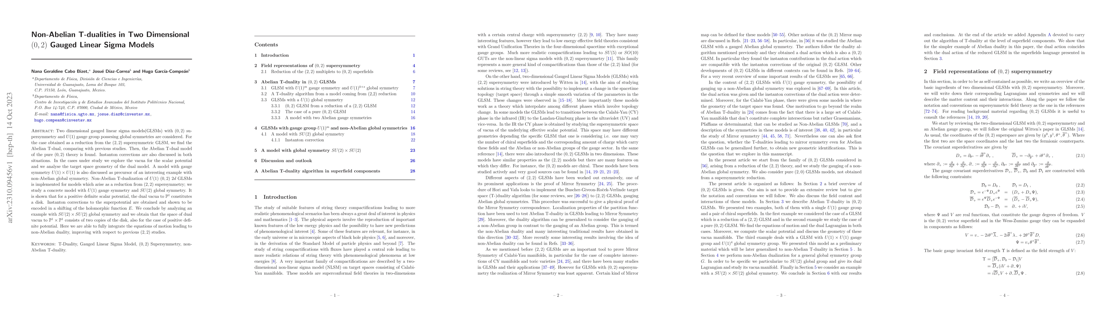 Thumbnail for Non-Abelian T-dualities in Two Dimensional $(0,2)$ Gauged Linear Sigma
  Models