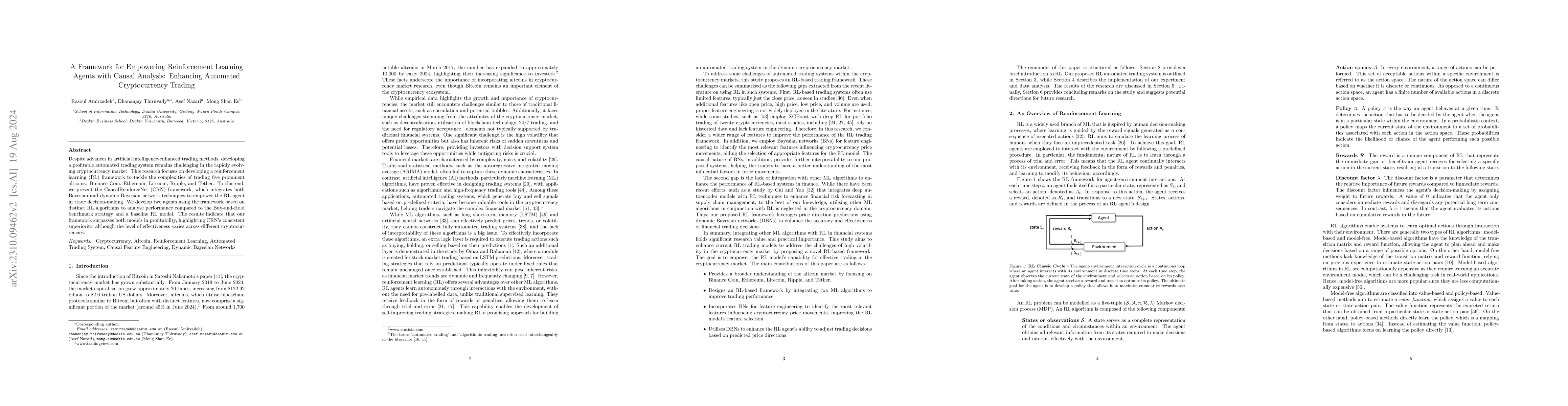 Thumbnail for A Framework for Empowering Reinforcement Learning Agents with Causal
  Analysis: Enhancing Automated Cryptocurrency Trading