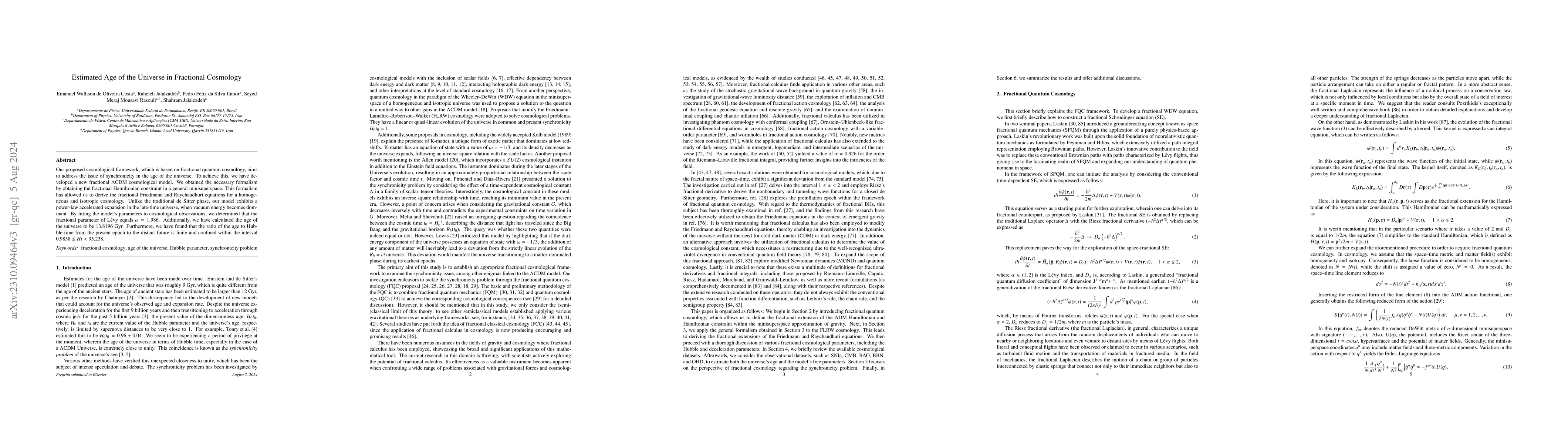 Thumbnail for Estimated Age of the Universe in Fractional Cosmology