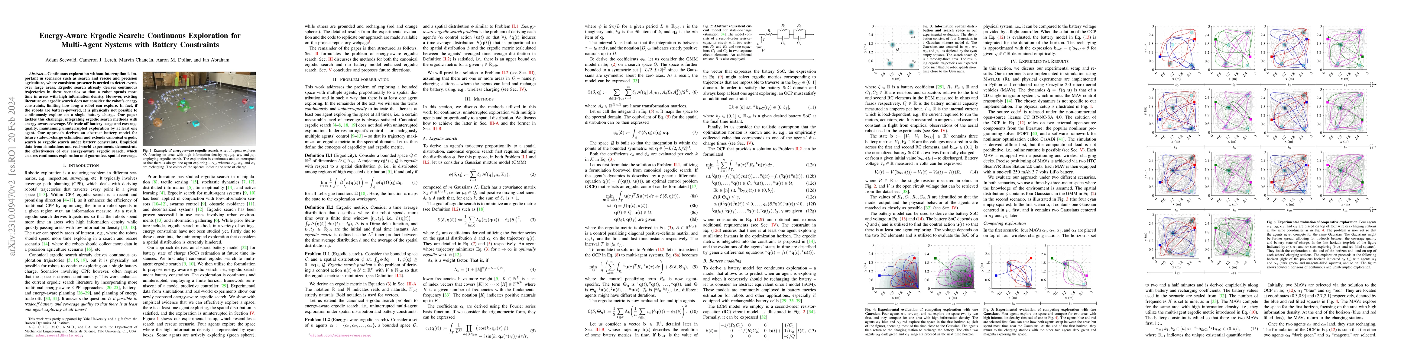 Thumbnail for Energy-Aware Ergodic Search: Continuous Exploration for Multi-Agent
  Systems with Battery Constraints
