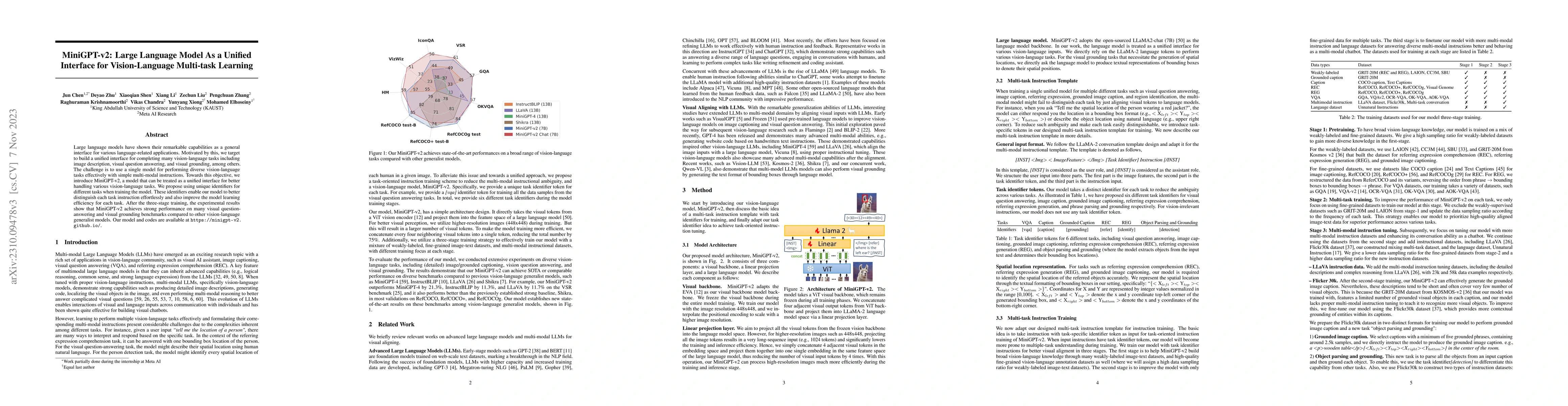 Thumbnail for MiniGPT-v2: large language model as a unified interface for
  vision-language multi-task learning