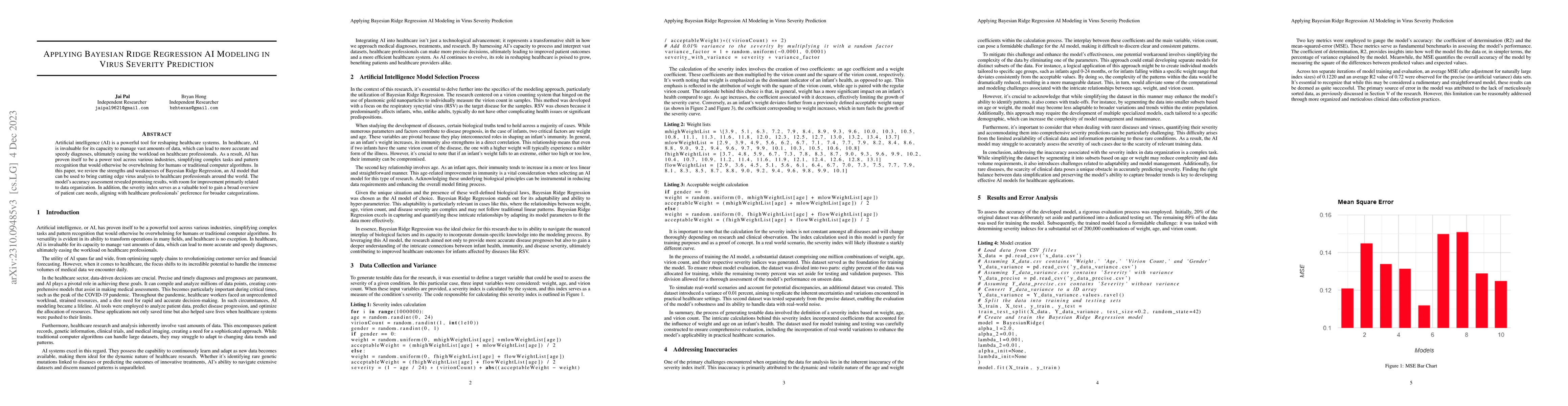 Thumbnail for Applying Bayesian Ridge Regression AI Modeling in Virus Severity
  Prediction
