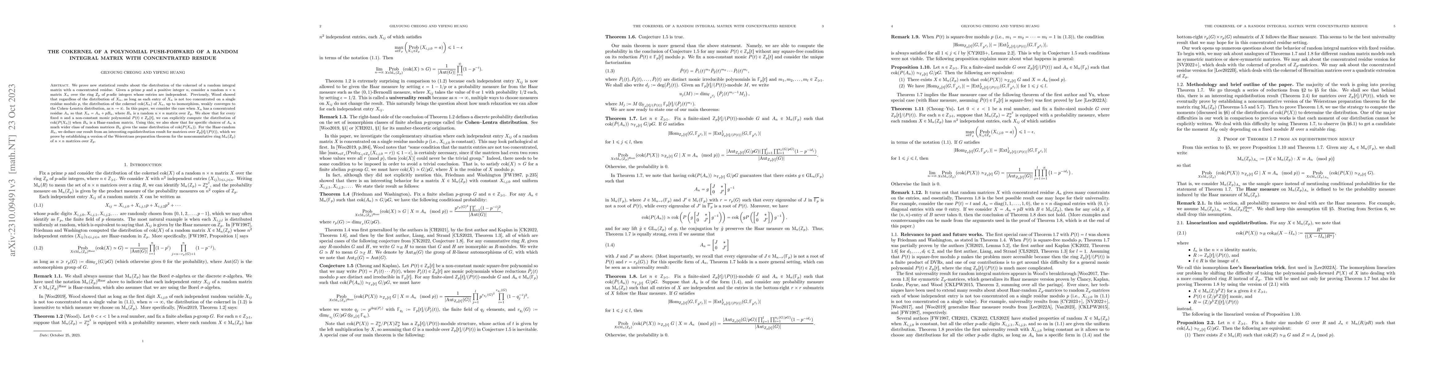 Thumbnail for The cokernel of a polynomial push-forward of a random integral matrix
  with concentrated residue