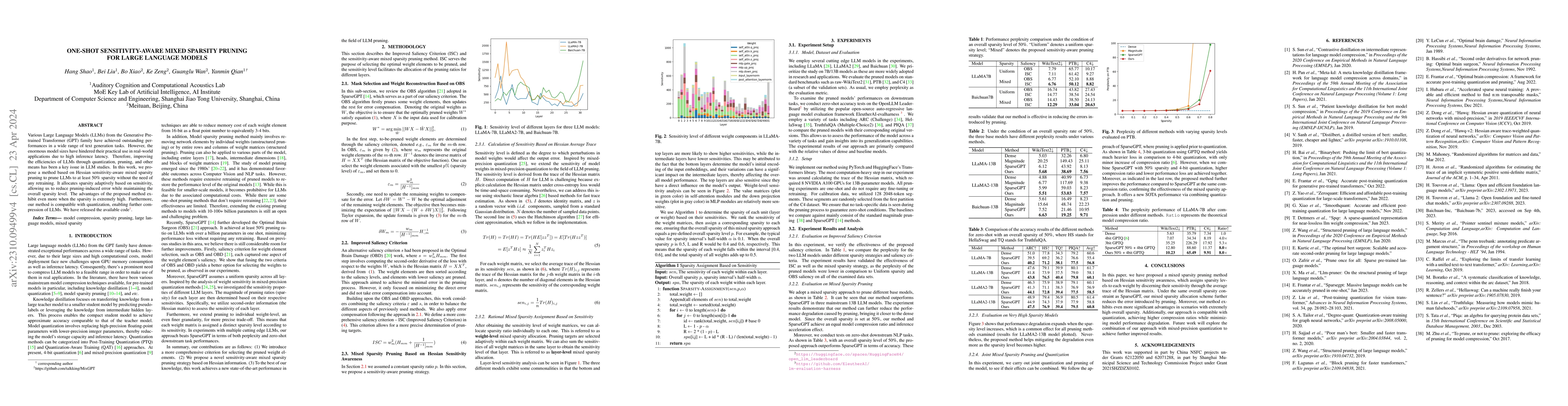Thumbnail for One-Shot Sensitivity-Aware Mixed Sparsity Pruning for Large Language
  Models