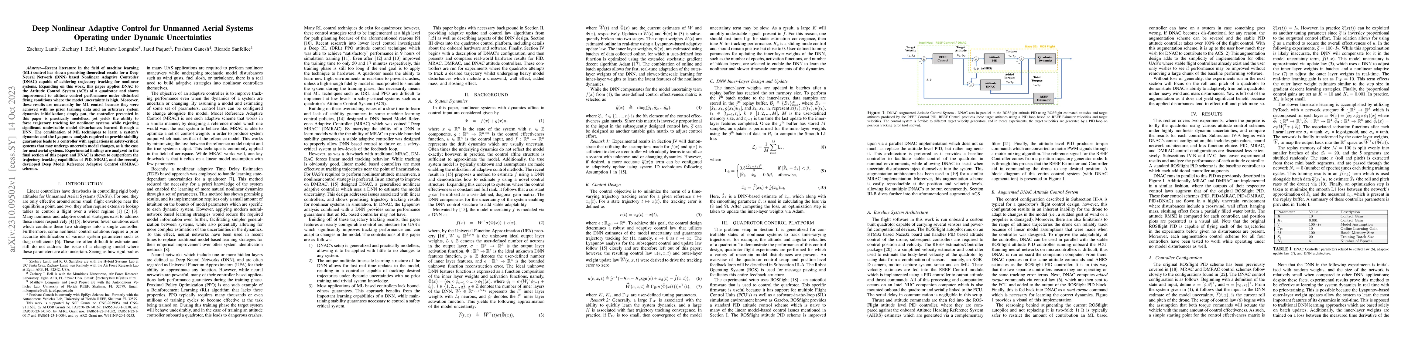 Thumbnail for Deep Nonlinear Adaptive Control for Unmanned Aerial Systems Operating
  under Dynamic Uncertainties