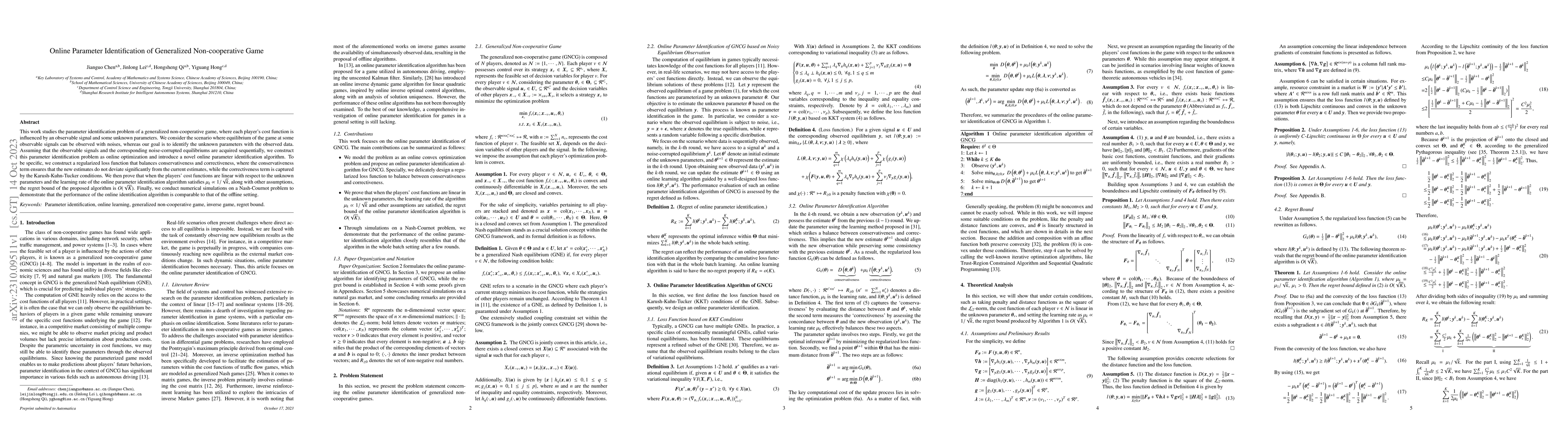 Thumbnail for Online Parameter Identification of Generalized Non-cooperative Game