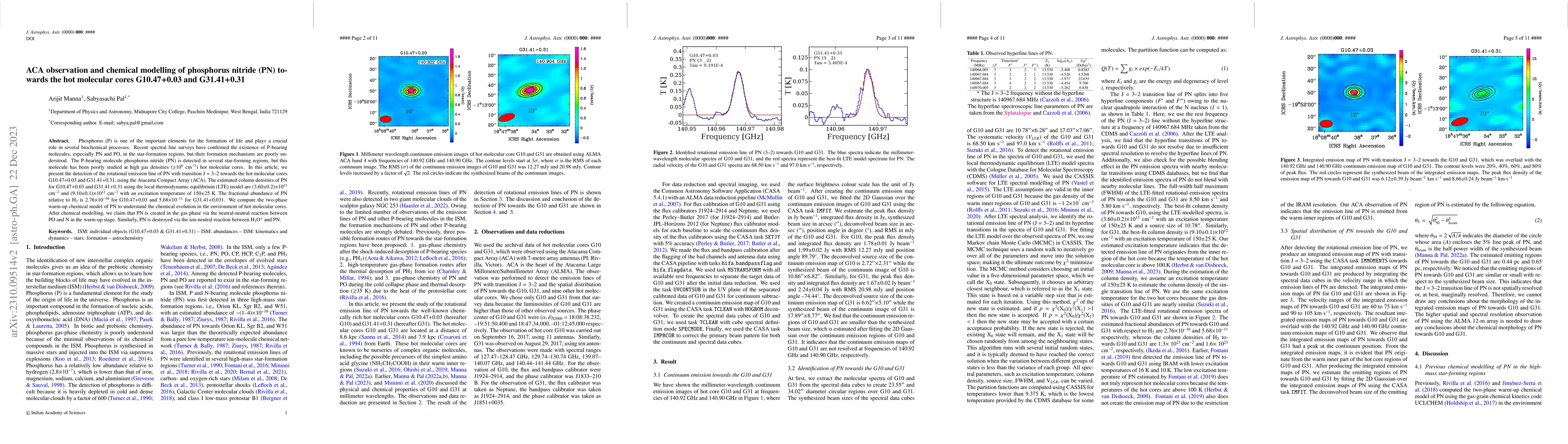 Thumbnail for ACA observation and chemical modelling of phosphorus nitride (PN)
  towards the hot molecular cores G10.47+0.03 and G31.41+0.31