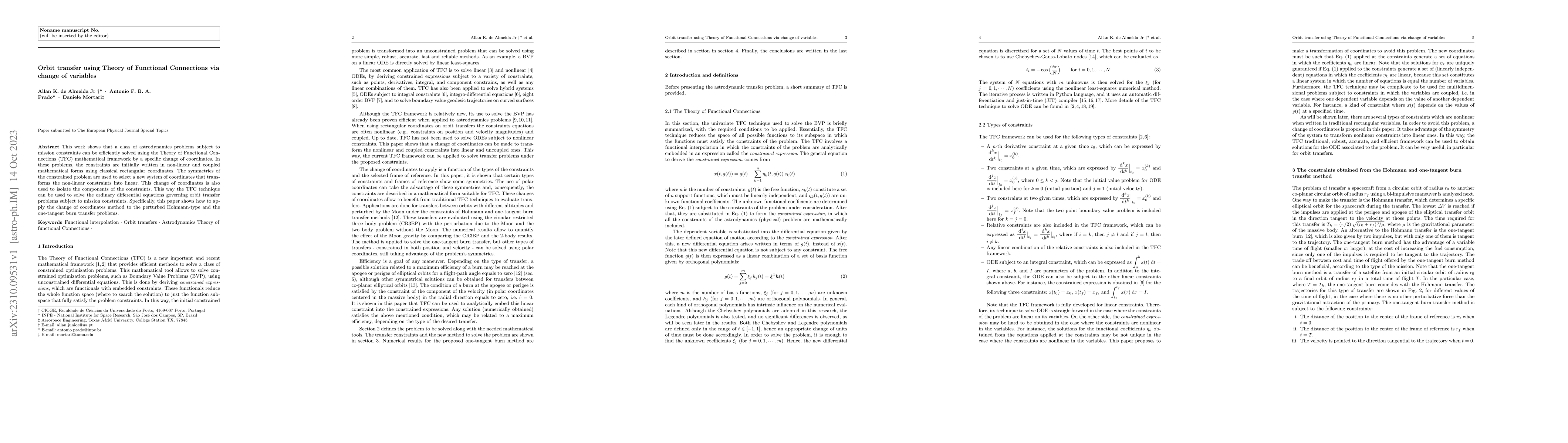 Thumbnail for Orbit transfer using Theory of Functional Connections via change of
  variables