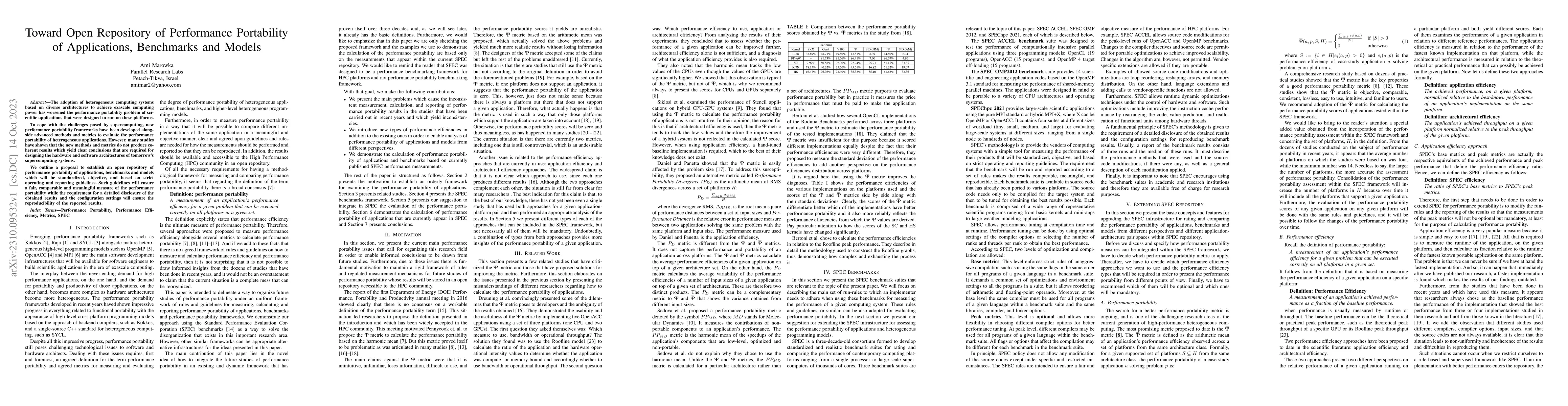 Thumbnail for Toward Open Repository of Performance Portability of Applications,
  Benchmarks and Models