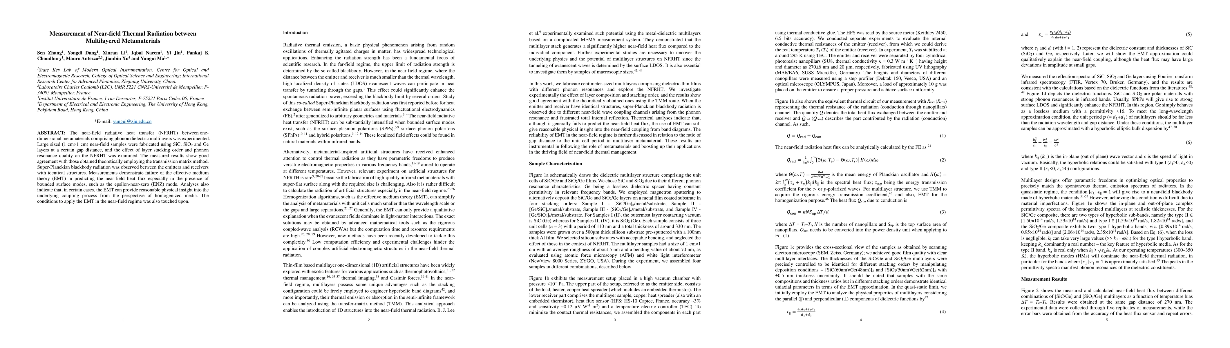 Thumbnail for Measurement of Near-field Thermal Radiation between Multilayered
  Metamaterials
