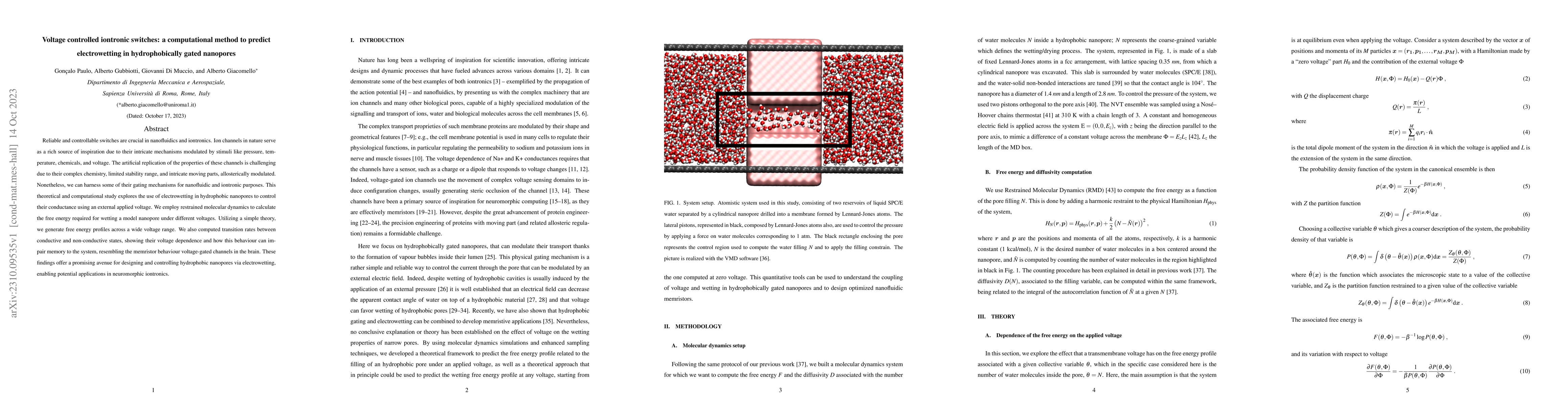 Thumbnail for Voltage controlled iontronic switches: a computational method to predict
  electrowetting in hydrophobically gated nanopores