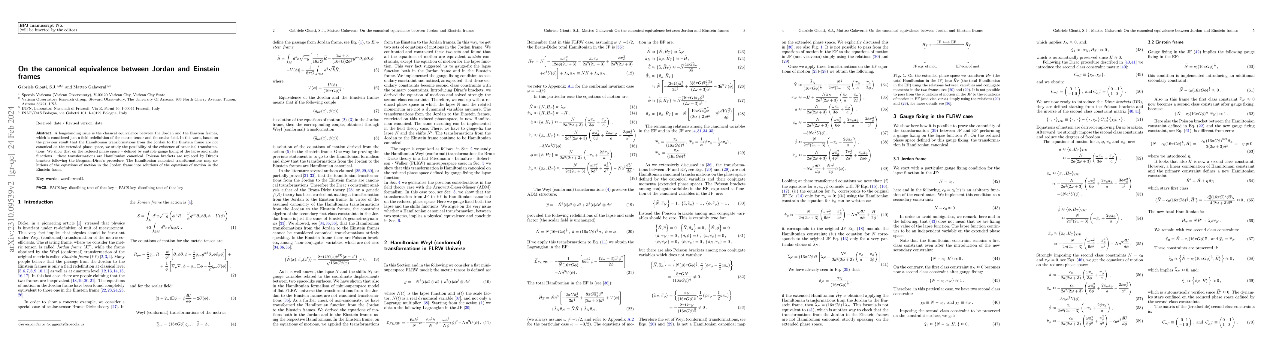 Thumbnail for On the canonical equivalence between Jordan and Einstein frames