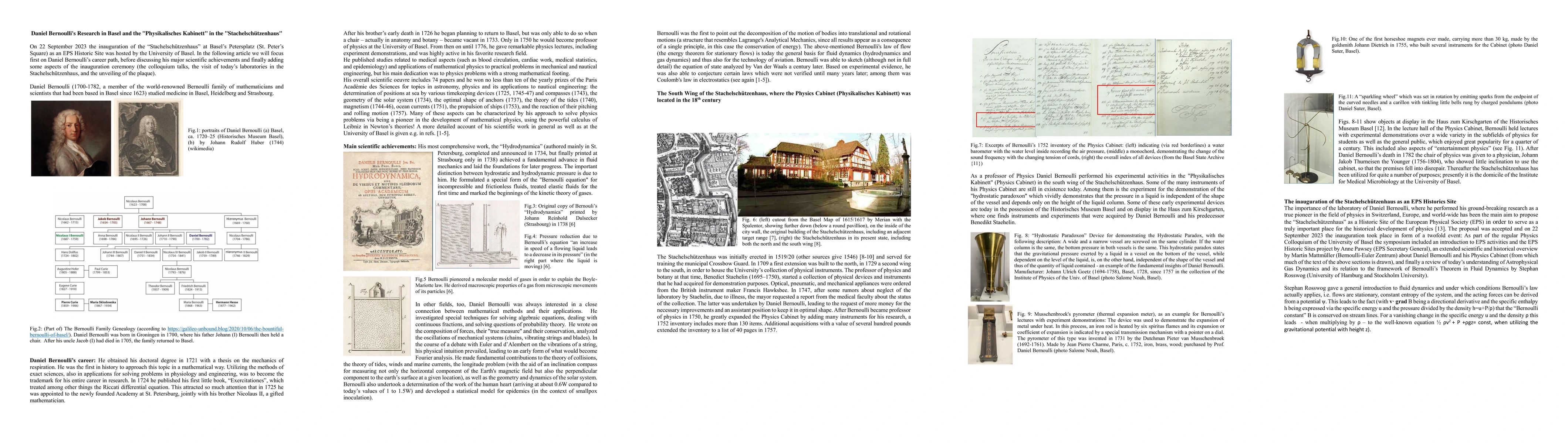 Thumbnail for Daniel Bernoulli's Research in Basel and the "Physikalisches Kabinett"
  in the "Stachelsch\"utzenhaus"
