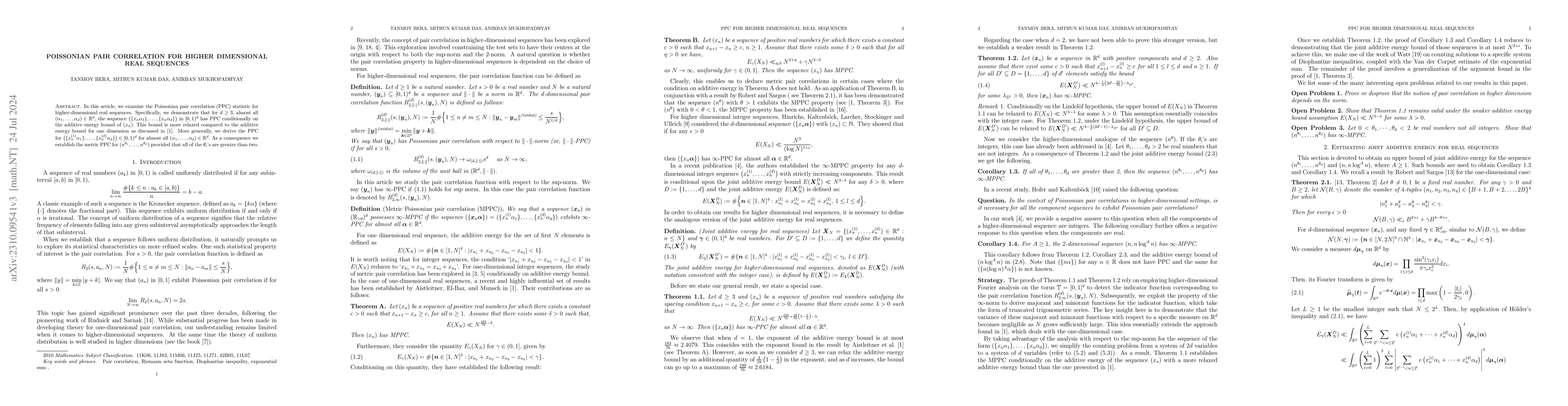 Thumbnail for Poissonian pair correlation for higher dimensional real sequences