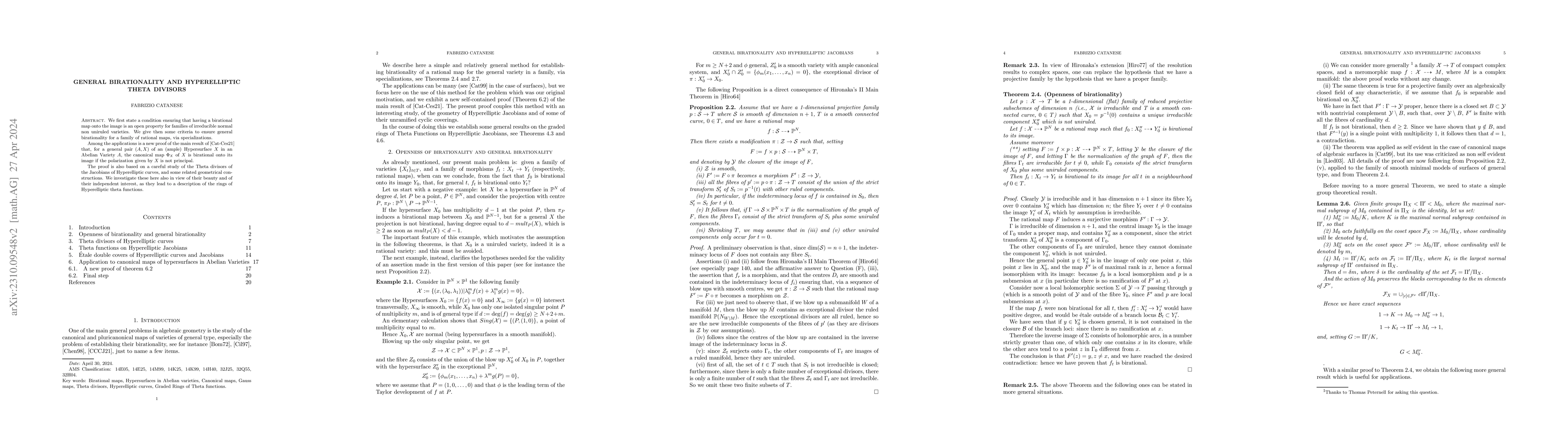 Thumbnail for General birationality and Hyperelliptic Theta divisors