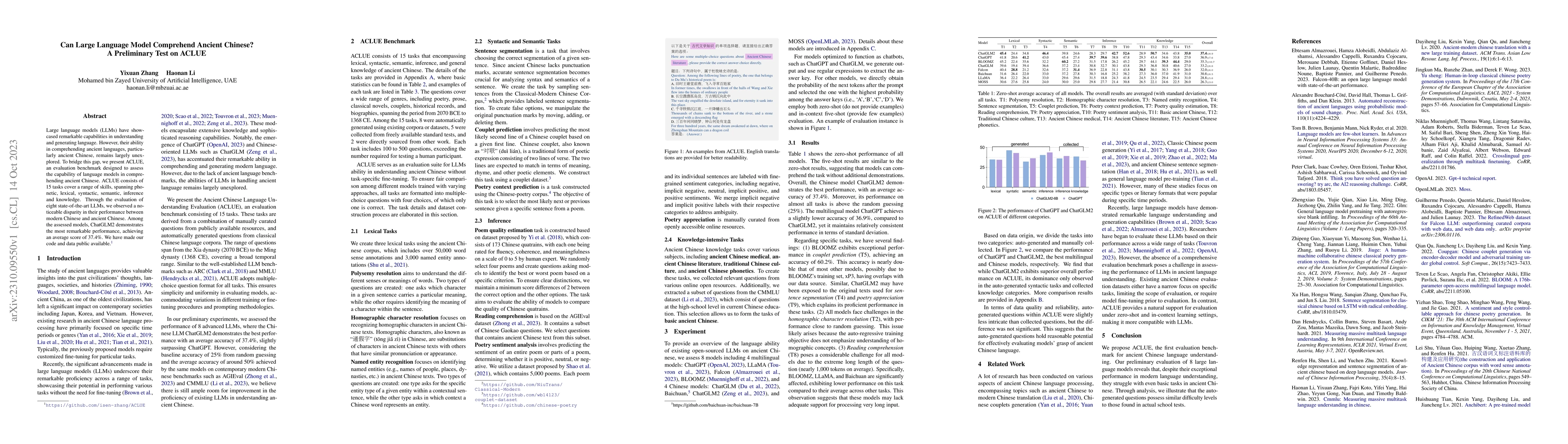 Thumbnail for Can Large Language Model Comprehend Ancient Chinese? A Preliminary Test
  on ACLUE