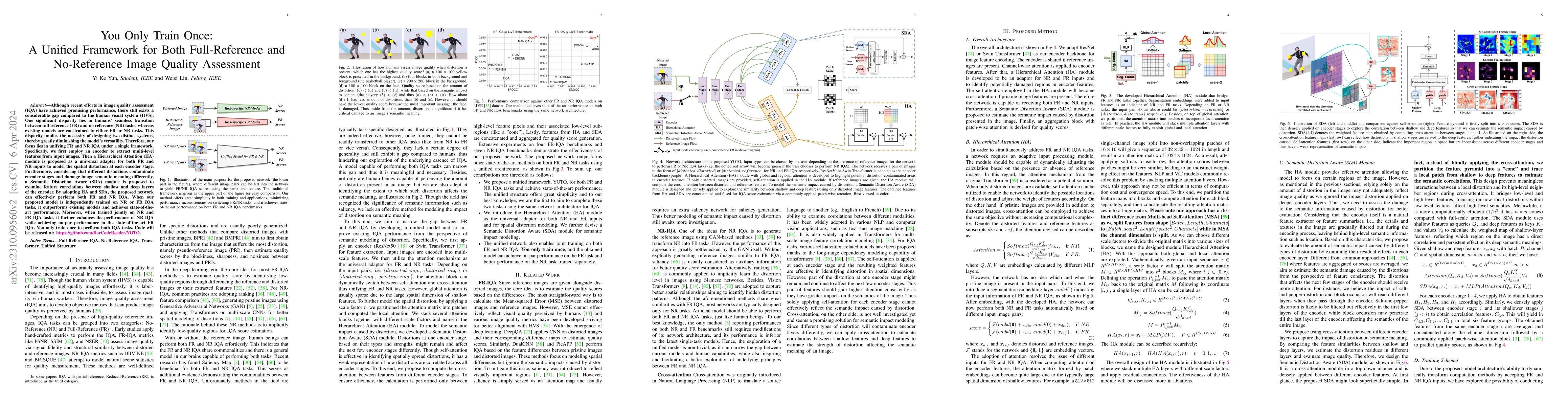 Thumbnail for You Only Train Once: A Unified Framework for Both Full-Reference and
  No-Reference Image Quality Assessment