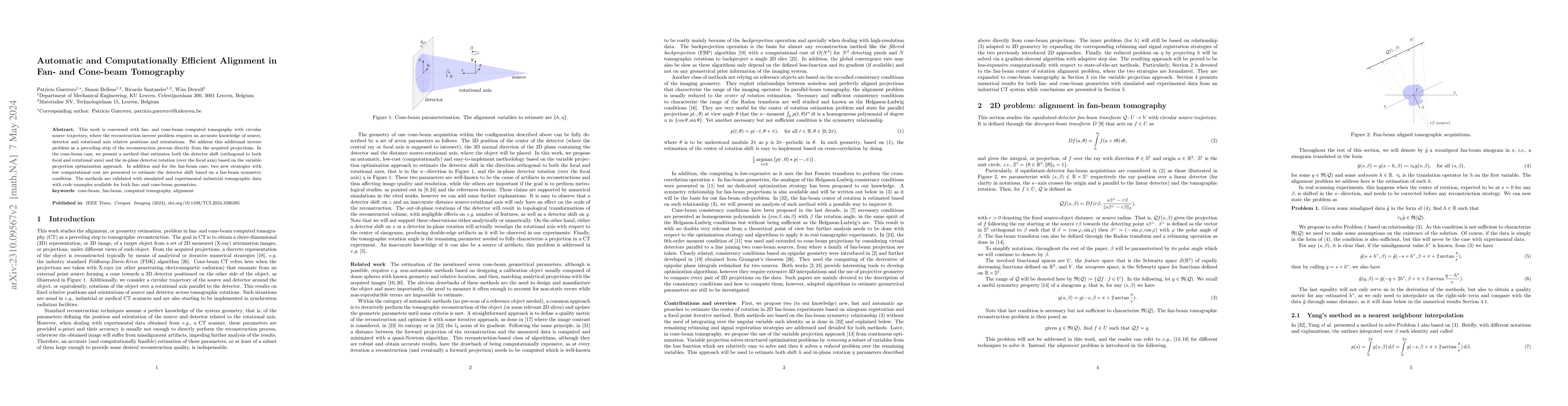 Thumbnail for Automatic and Computationally Efficient Alignment in Fan- and Cone-beam
  Tomography