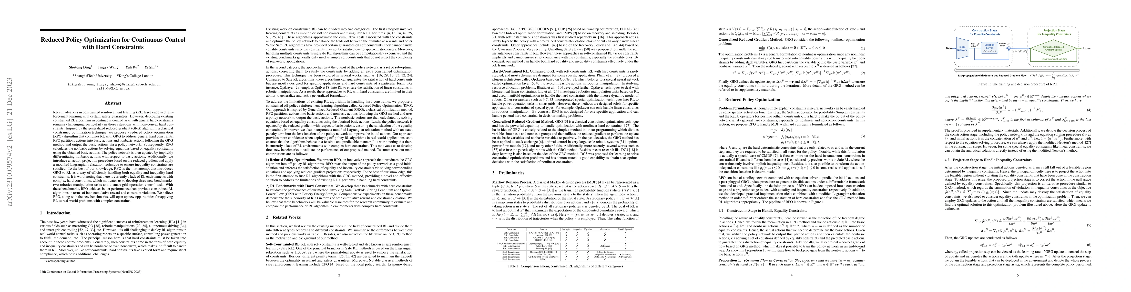 Thumbnail for Reduced Policy Optimization for Continuous Control with Hard Constraints