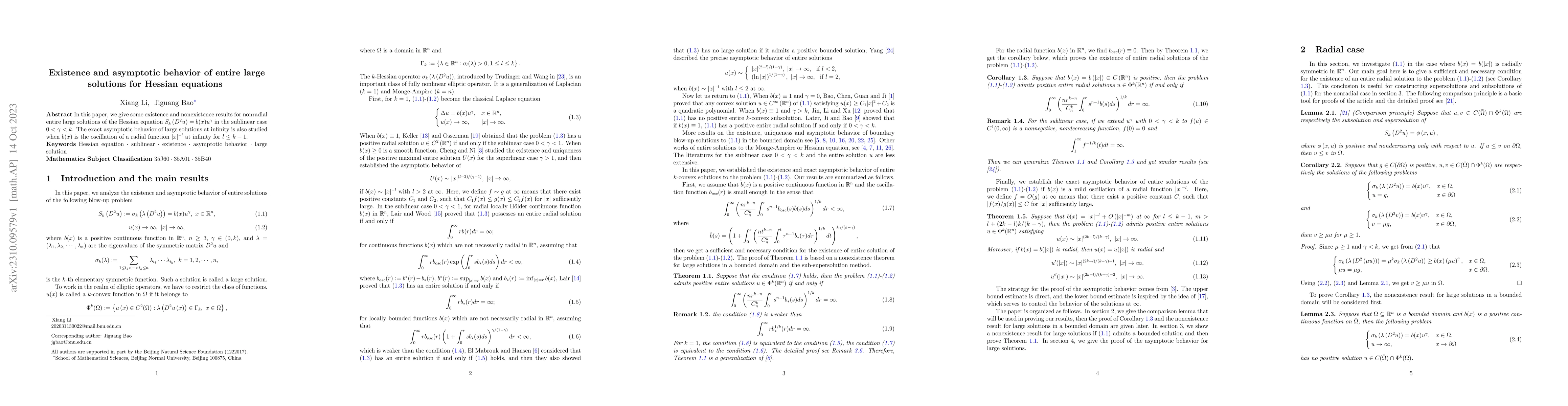 Thumbnail for Existence and asymptotic behavior of entire large solutions for Hessian
  equations