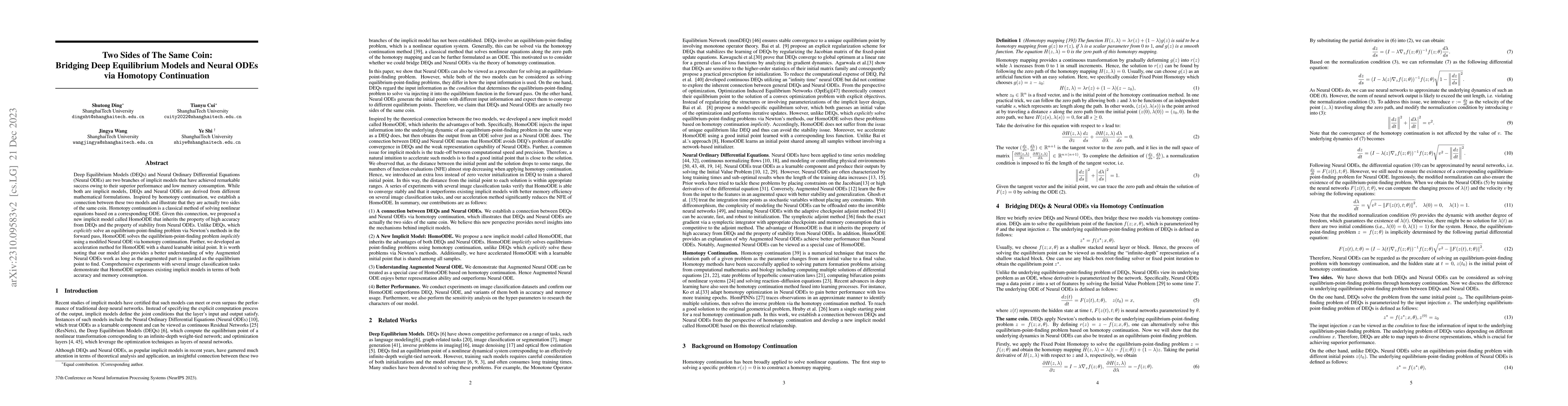 Thumbnail for Two Sides of The Same Coin: Bridging Deep Equilibrium Models and Neural
  ODEs via Homotopy Continuation