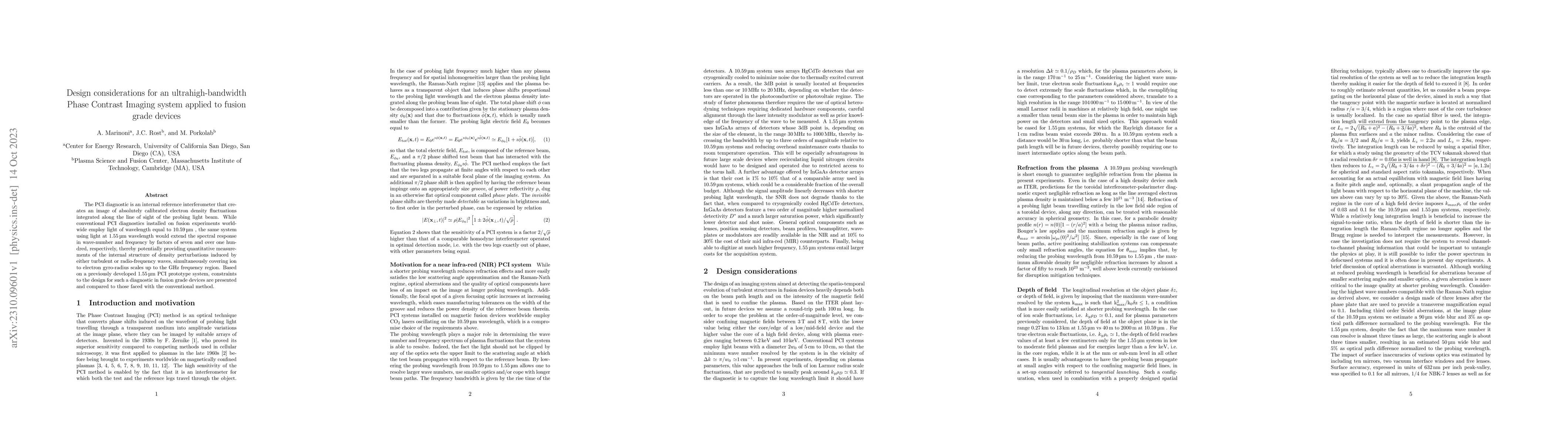 Thumbnail for Design considerations for an ultrahigh-bandwidth Phase 6 Contrast
  Imaging system applied to fusion grade devices
