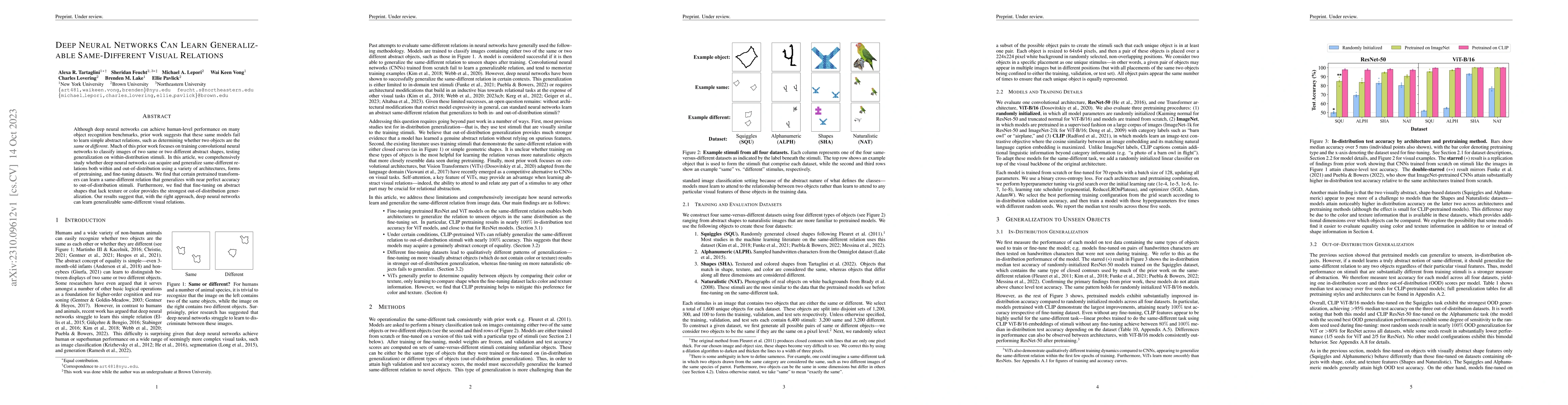 Thumbnail for Deep Neural Networks Can Learn Generalizable Same-Different Visual
  Relations