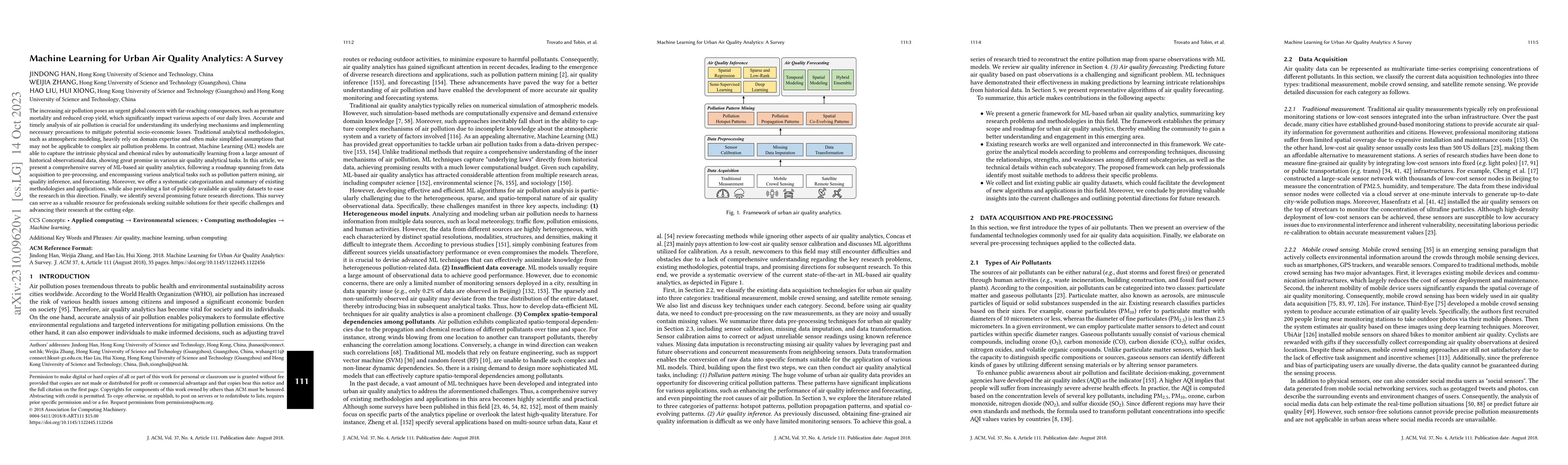 Thumbnail for Machine Learning for Urban Air Quality Analytics: A Survey