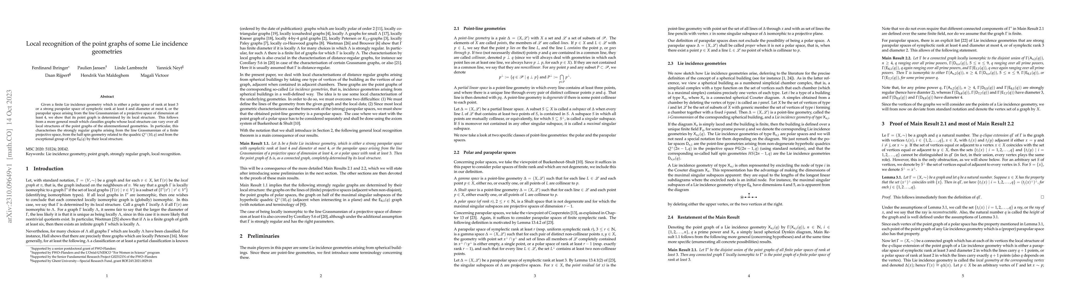 Thumbnail for Local recognition of the point graphs of some Lie incidence geometries