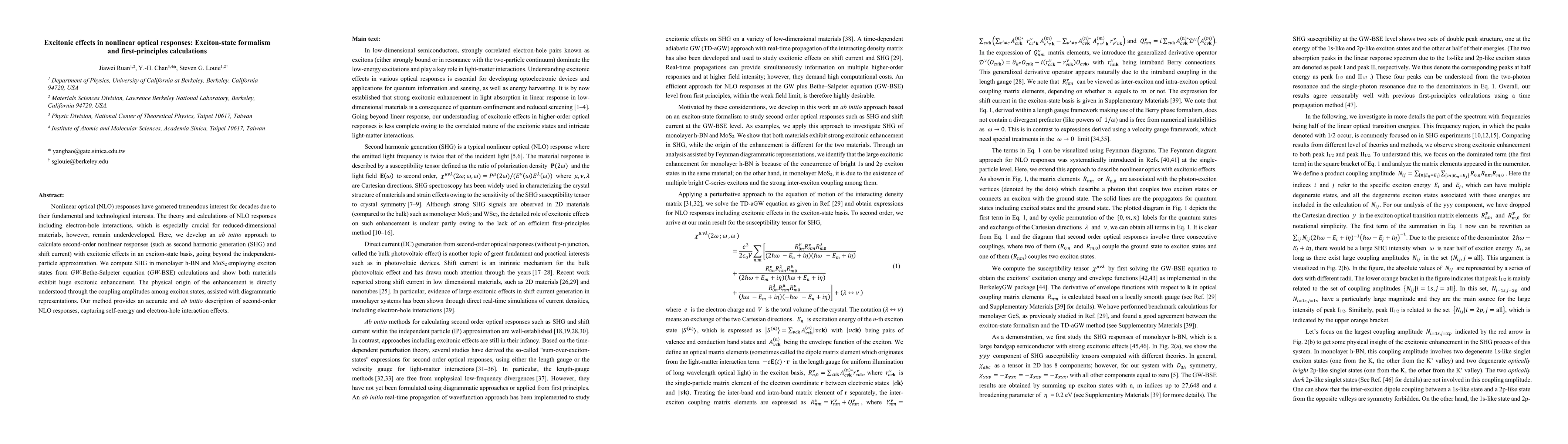 Thumbnail for Excitonic effects in nonlinear optical responses: Exciton-state
  formalism and first-principles calculations