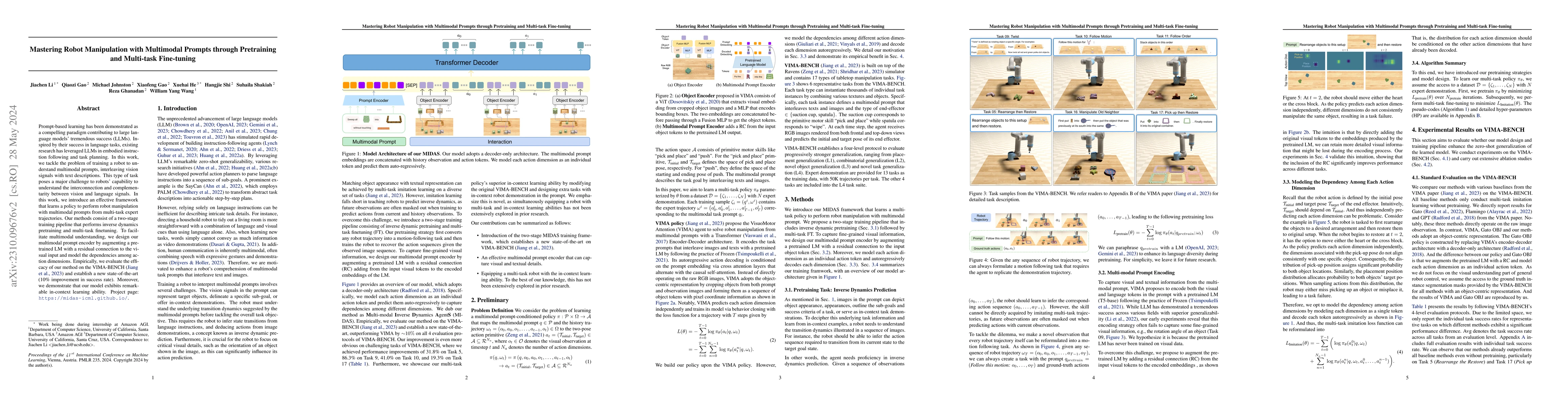 Thumbnail for Mastering Robot Manipulation with Multimodal Prompts through Pretraining
  and Multi-task Fine-tuning