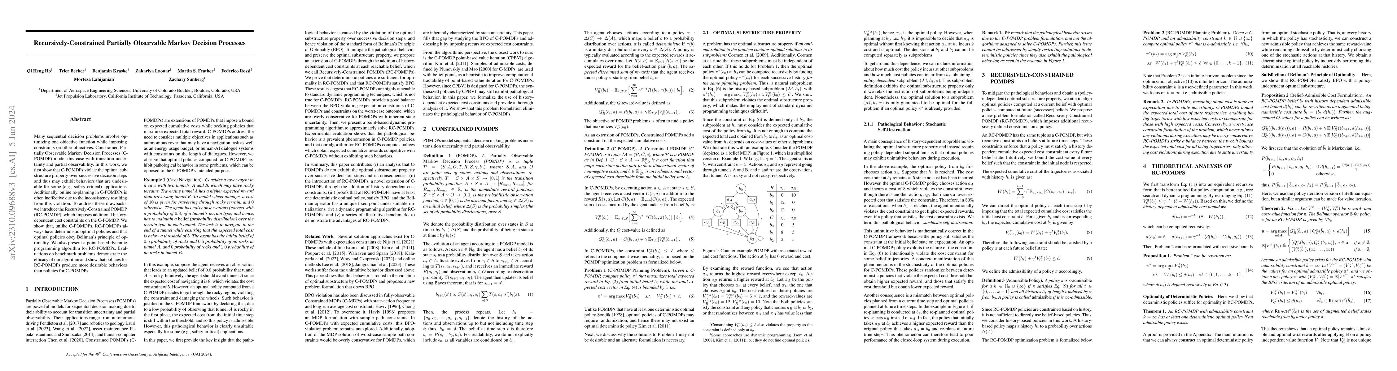 Thumbnail for Recursively-Constrained Partially Observable Markov Decision Processes