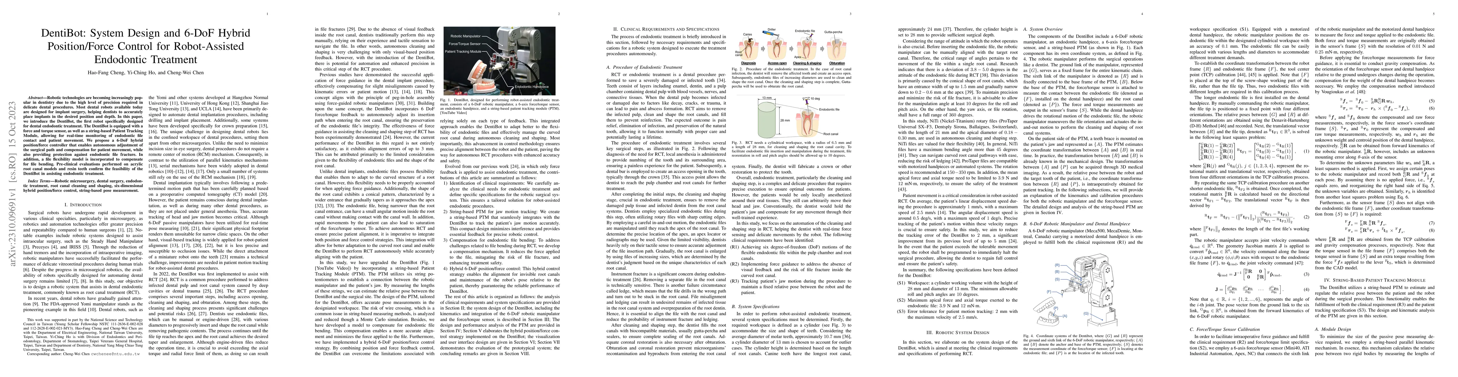 Thumbnail for DentiBot: System Design and 6-DoF Hybrid Position/Force Control for
  Robot-Assisted Endodontic Treatment