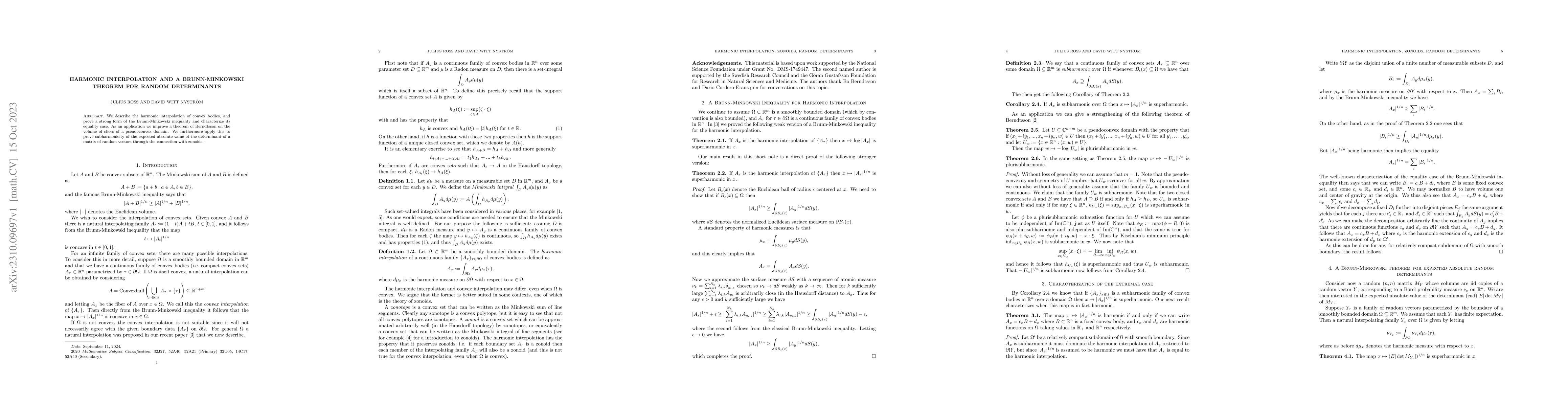 Thumbnail for Harmonic Interpolation and a Brunn-Minkowski Theorem for Random
  Determinants