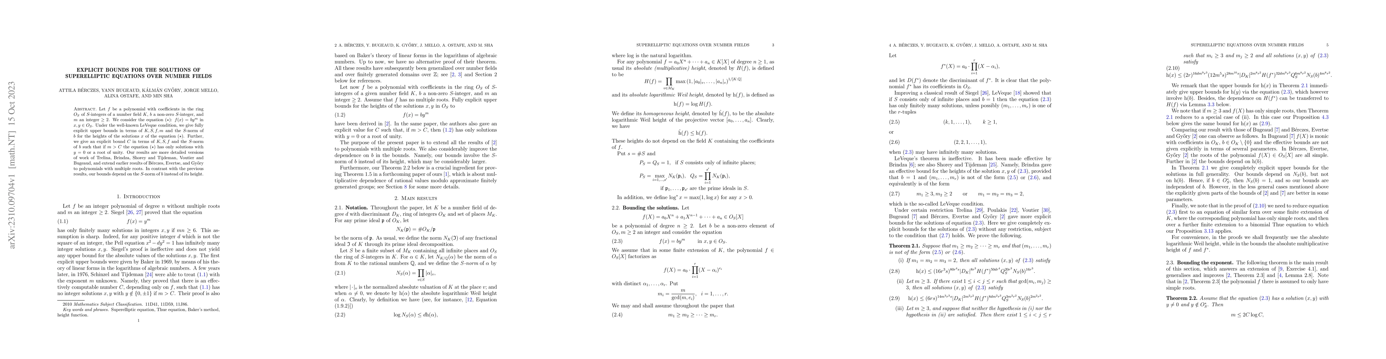 Thumbnail for Explicit bounds for the solutions of superelliptic equations over number
  fields