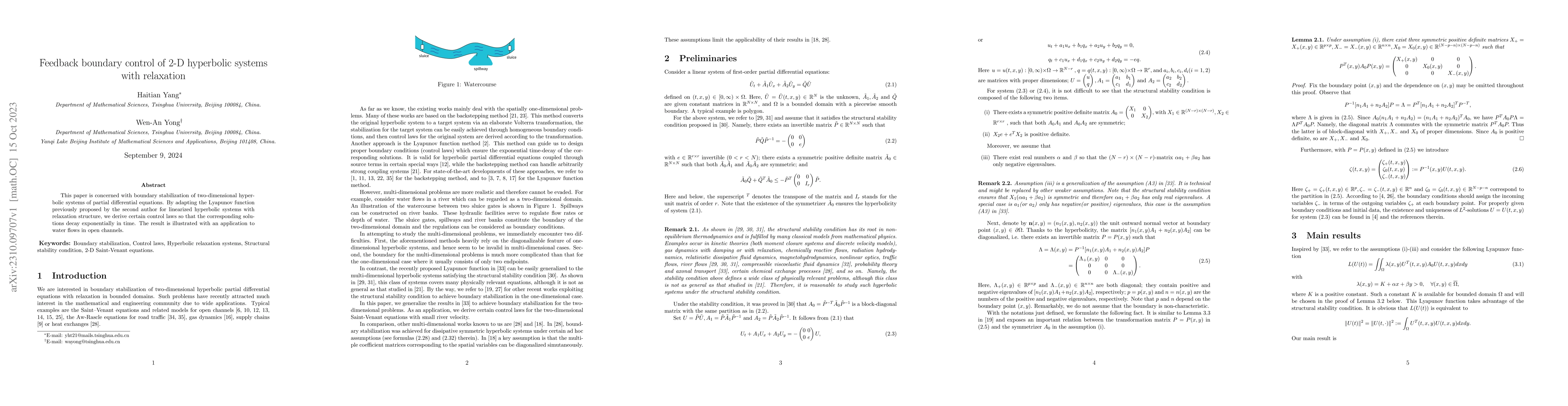 Thumbnail for Feedback boundary control of 2-D hyperbolic systems with relaxation