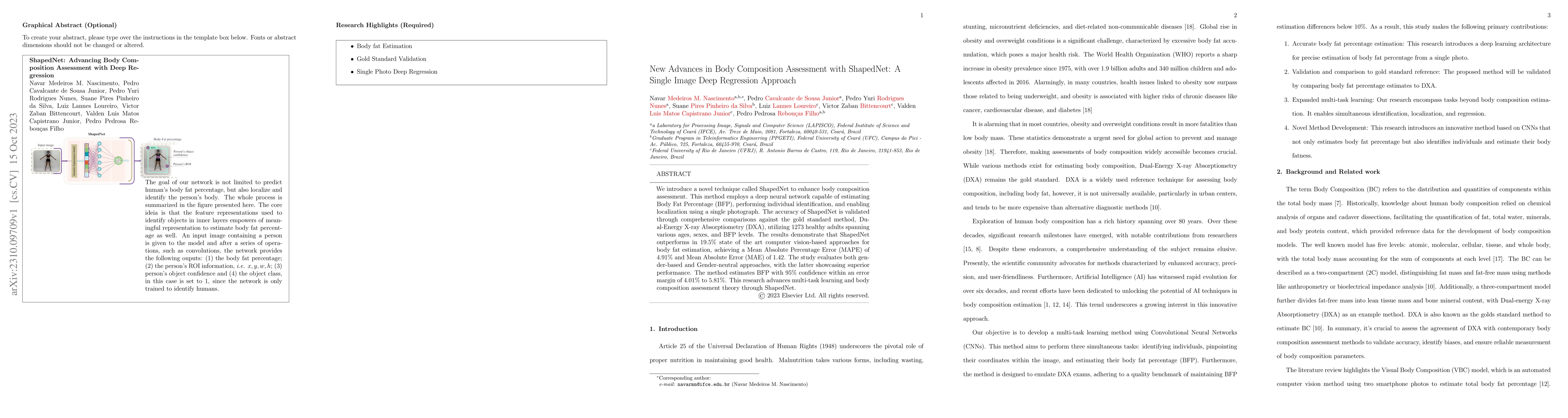 Thumbnail for New Advances in Body Composition Assessment with ShapedNet: A Single
  Image Deep Regression Approach