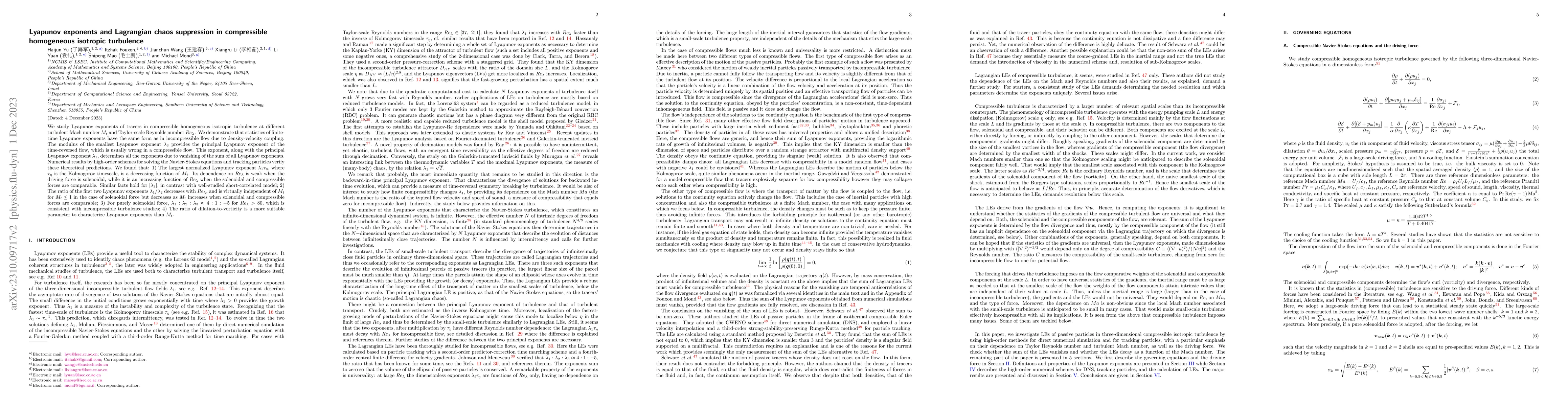 Thumbnail for Lyapunov exponents and Lagrangian chaos suppression in compressible
  homogeneous isotropic turbulence