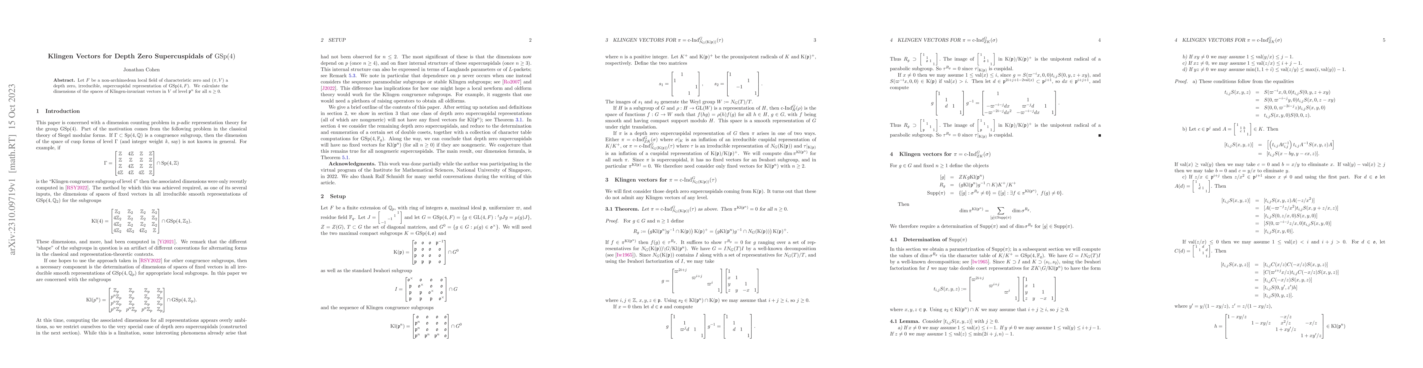 Thumbnail for Klingen Vectors for Depth Zero Supercuspidals of $GSp(4)$