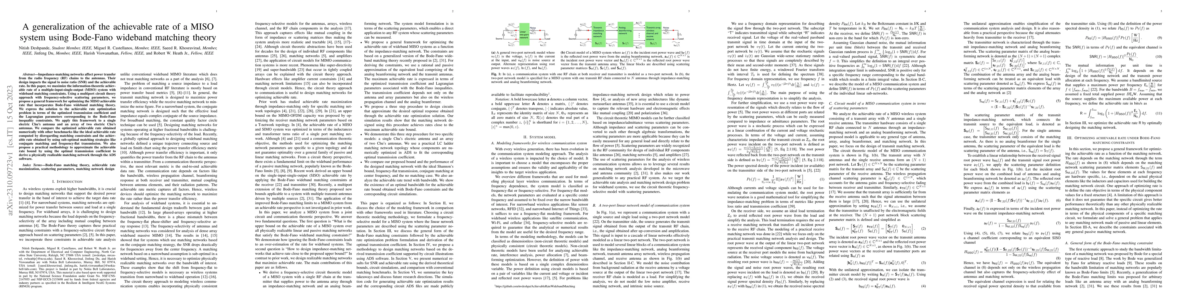 Thumbnail for A generalization of the achievable rate of a MISO system using Bode-Fano
  wideband matching theory
