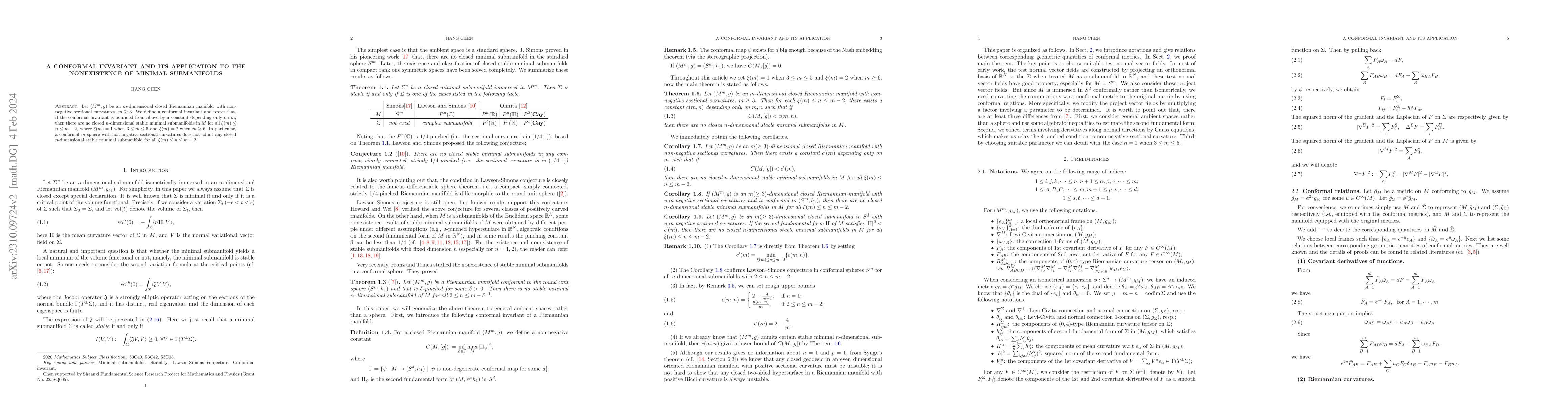 Thumbnail for A conformal invariant and its application to the nonexistence of minimal
  submanifolds