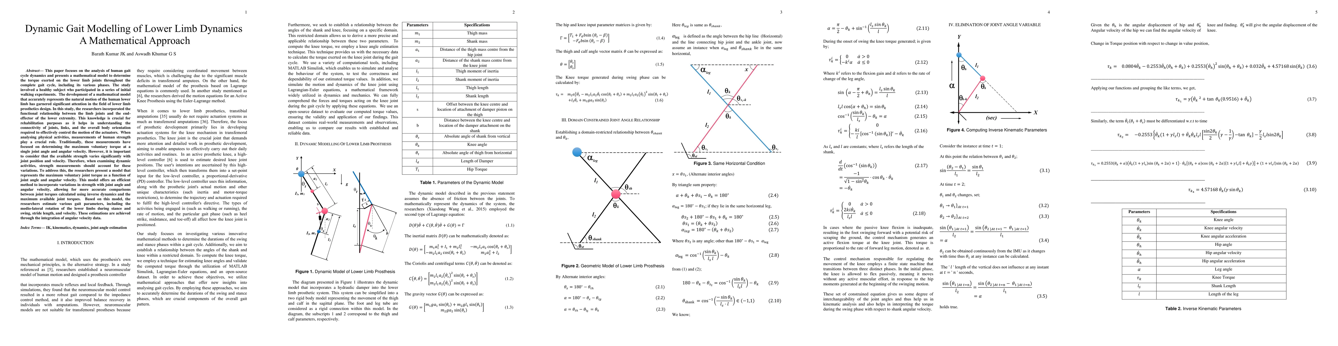 Thumbnail for Dynamic Gait Modelling of Lower Limb Dynamics : A Mathematical Approach