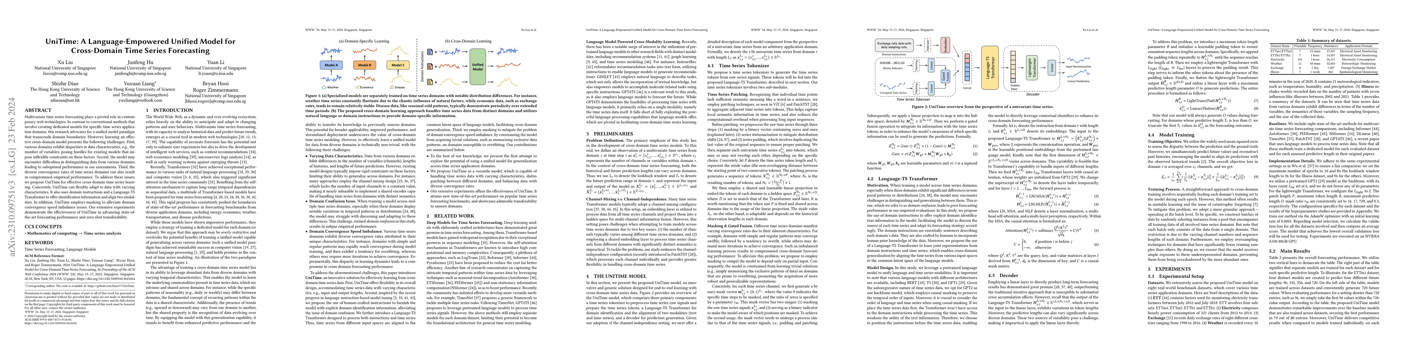 Thumbnail for UniTime: A Language-Empowered Unified Model for Cross-Domain Time Series
  Forecasting