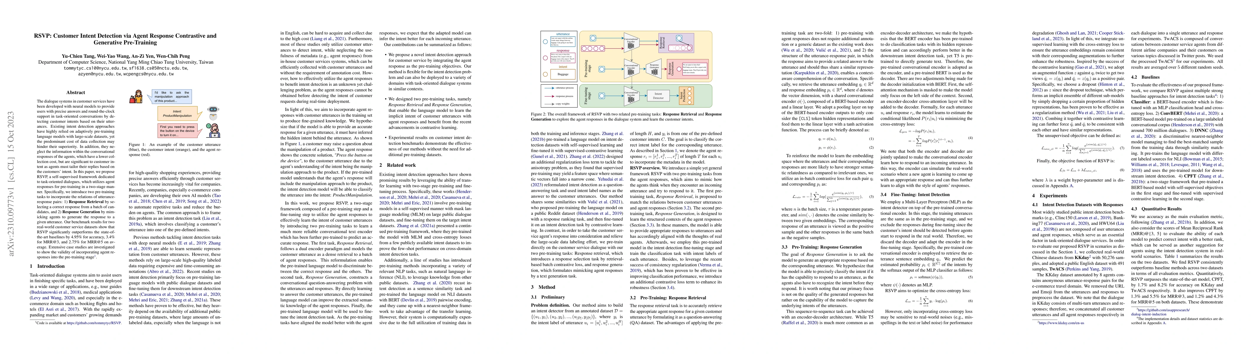 Thumbnail for RSVP: Customer Intent Detection via Agent Response Contrastive and
  Generative Pre-Training