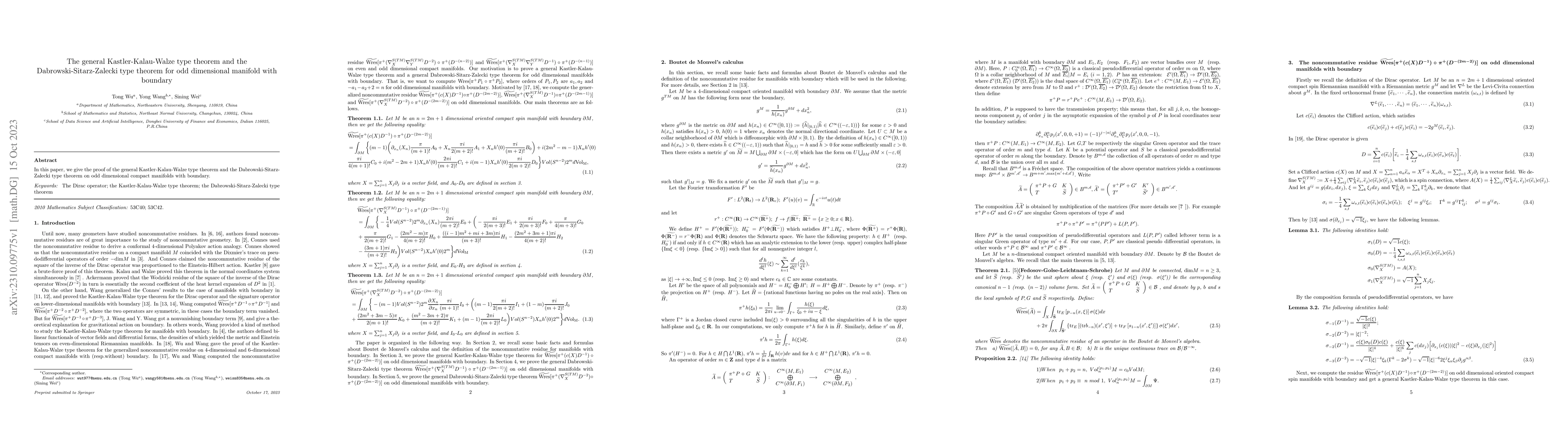 Thumbnail for The general Kastler-Kalau-Walze type theorem and the
  Dabrowski-Sitarz-Zalecki type theorem for odd dimensional manifold with
  boundary