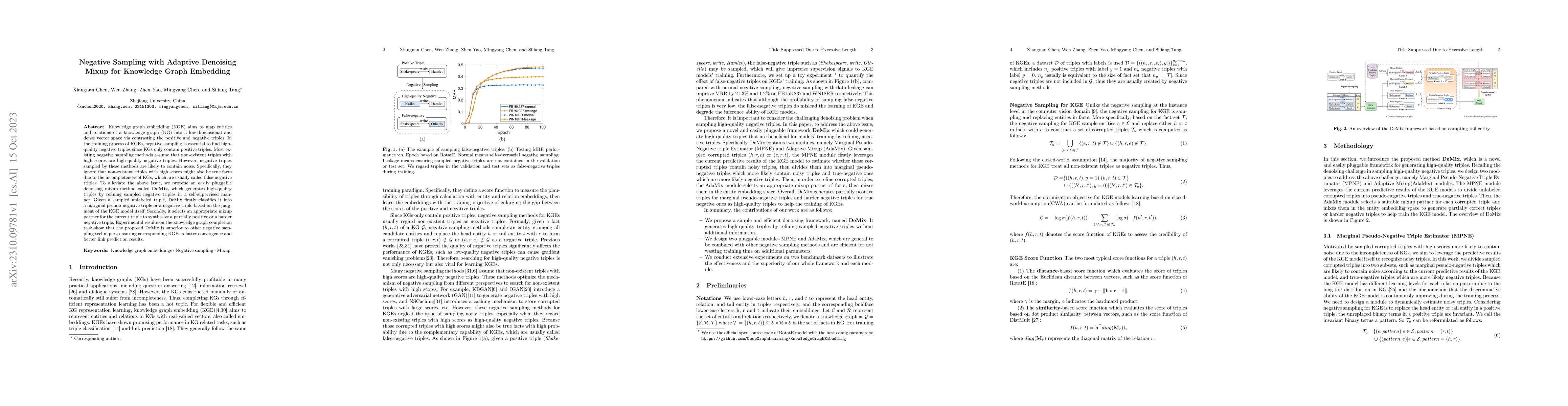 Thumbnail for Negative Sampling with Adaptive Denoising Mixup for Knowledge Graph
  Embedding