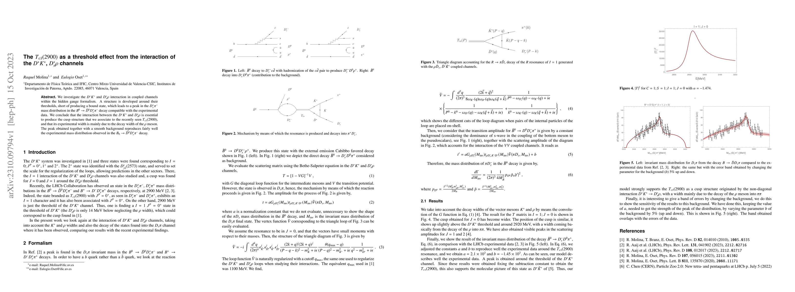 Thumbnail for The $T_{c\bar{s}}(2900)$ as a threshold effect from the interaction of
  the $D^*K^*$, $D^*_s\rho$ channels